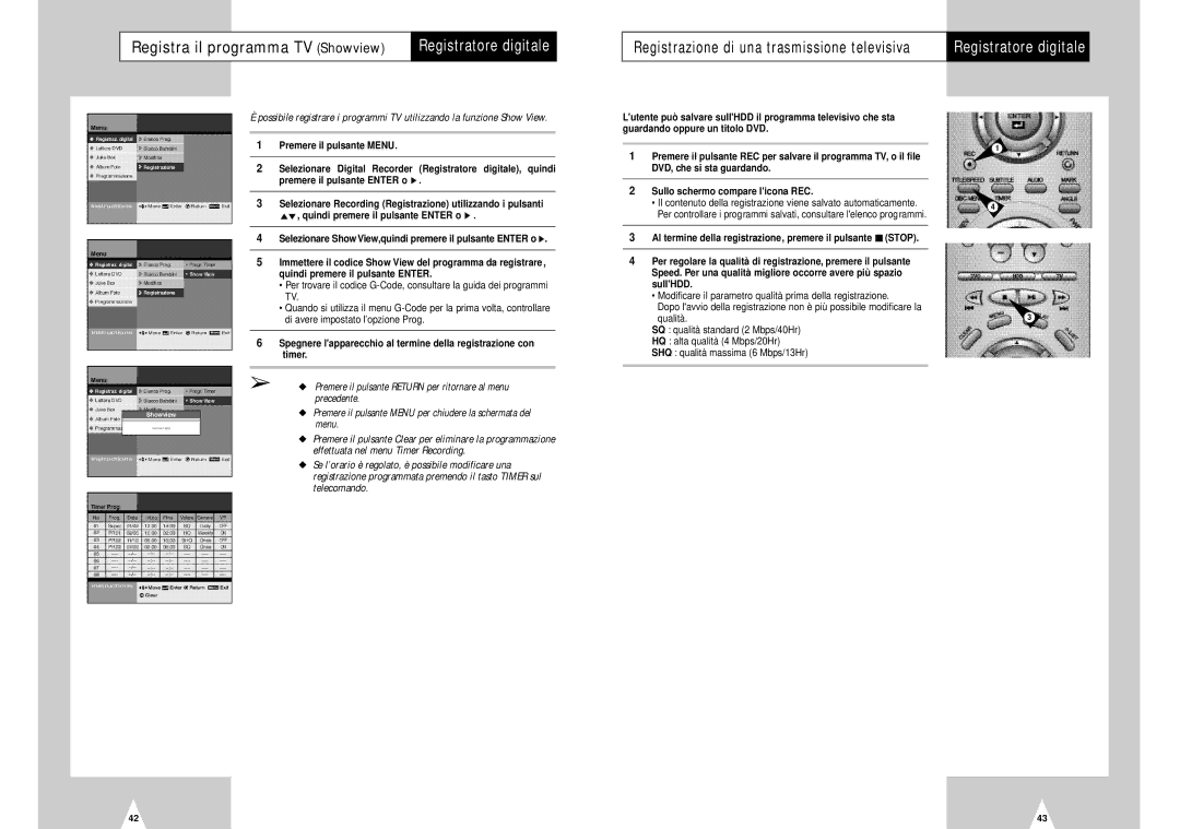 Samsung DVD-H40E/XET manual Registra il programma TV Showview 