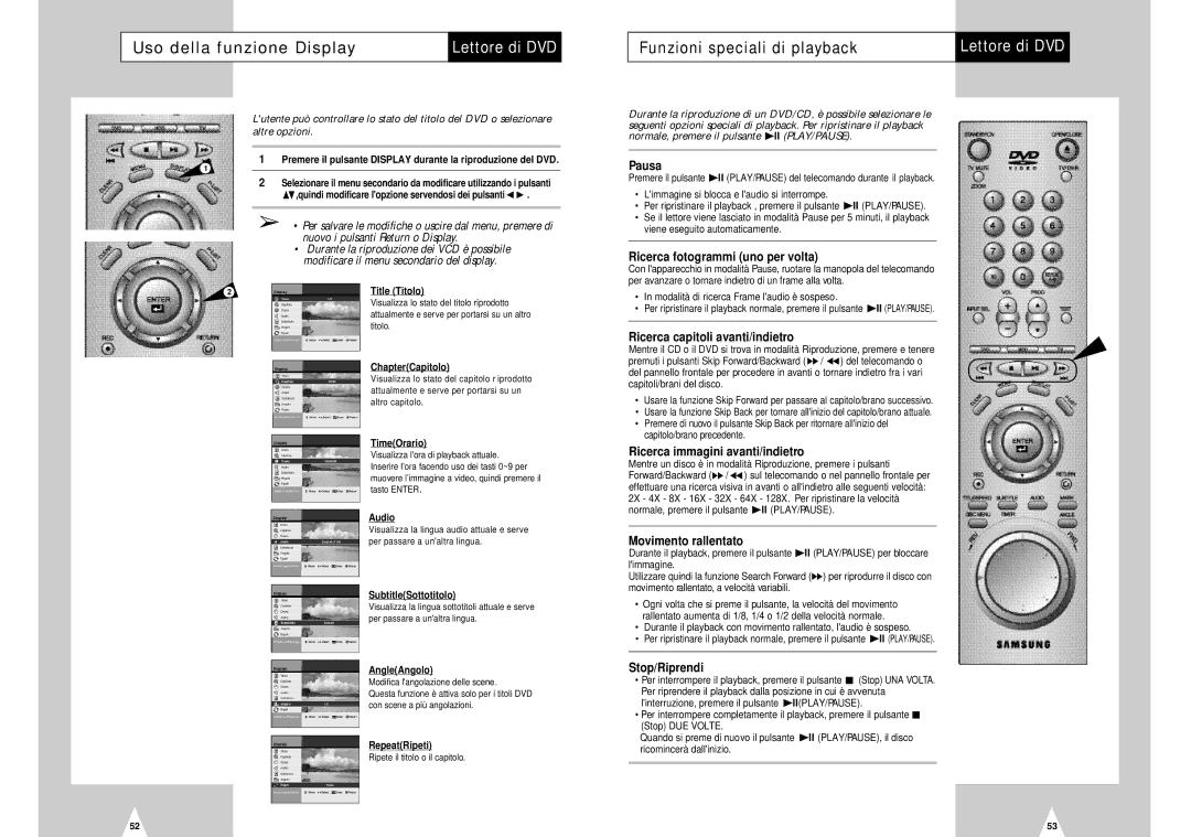 Samsung DVD-H40E/XET manual Uso della funzione Display, Funzioni speciali di playback 