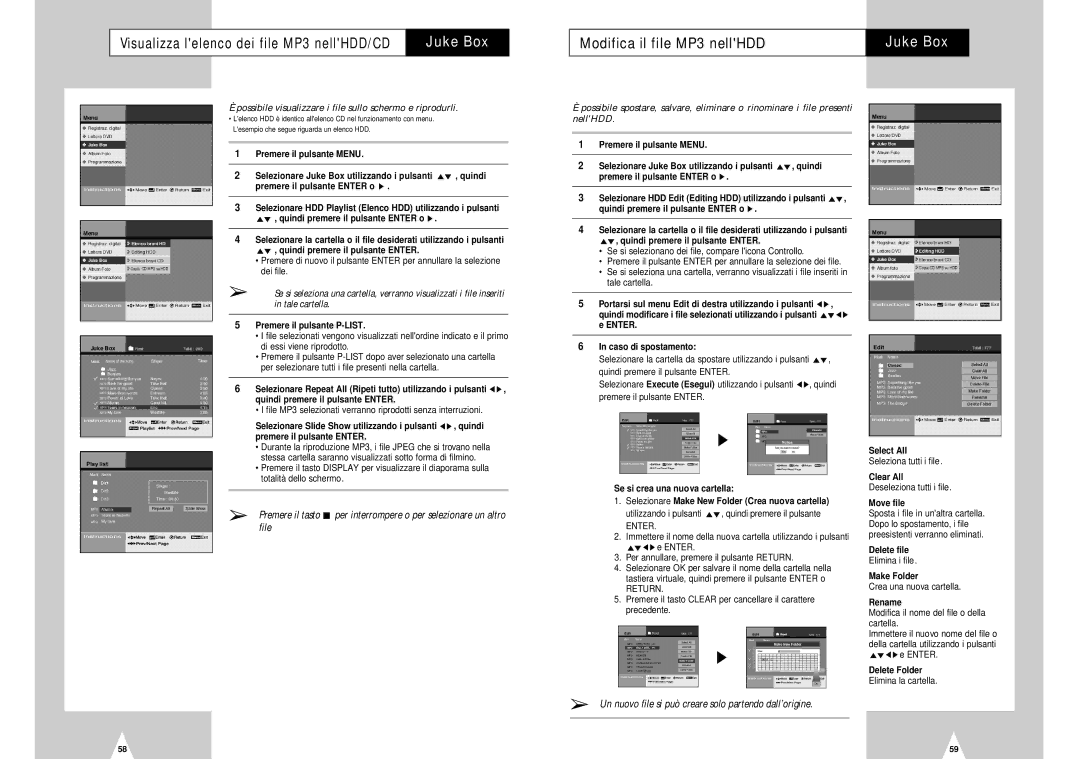 Samsung DVD-H40E/XET Juke Box, Modifica il file MP3 nellHDD, Possibile visualizzare i file sullo schermo e riprodurli 