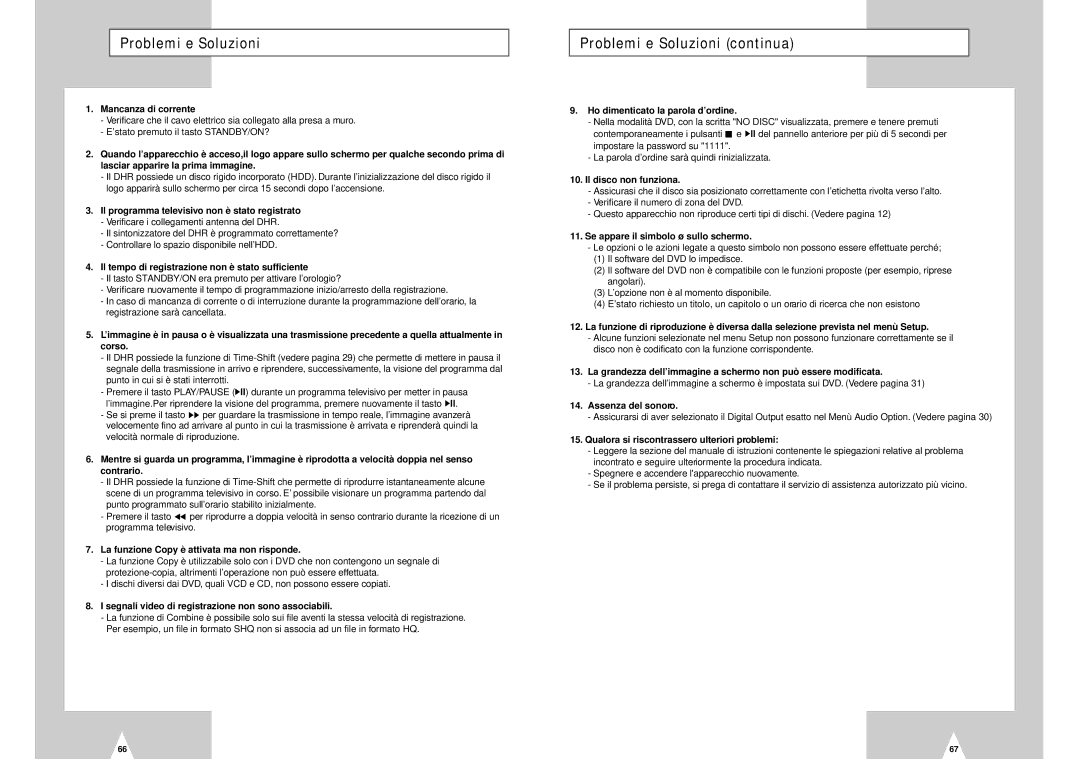 Samsung DVD-H40E/XET manual Problemi e Soluzioni Problemi e Soluzioni continua 