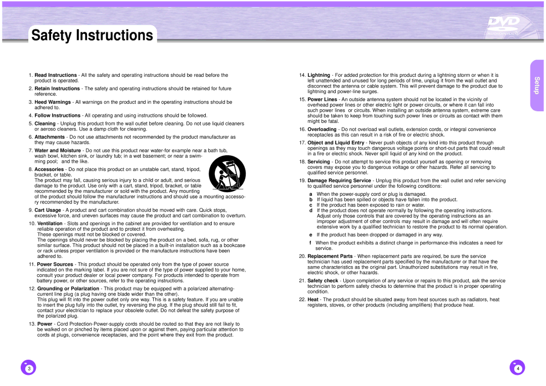 Samsung DVD-HD1000 manual Safety Instructions 