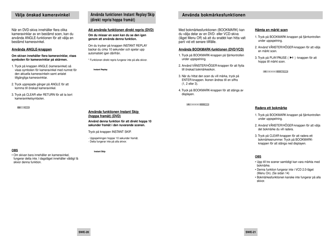 Samsung DVD-HD745/XEE manual Välja önskad kameravinkel, Använda bokmärkesfunktionen 