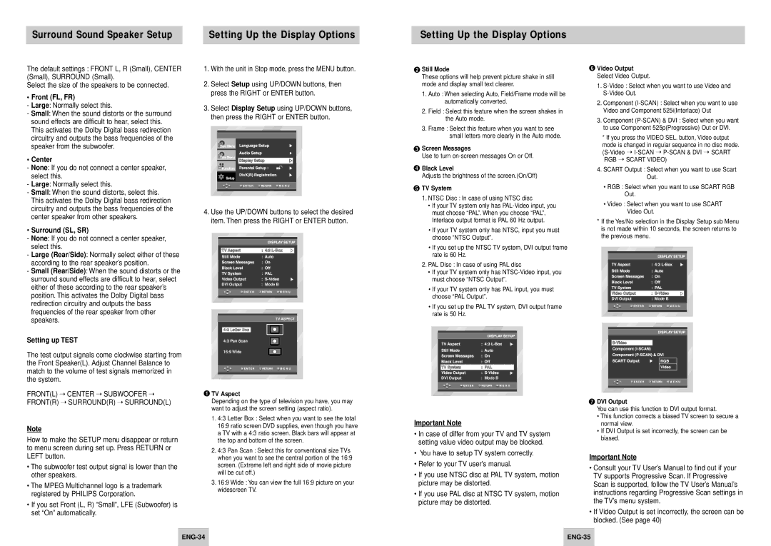 Samsung DVD-HD745/XEG, DVD-HD745/XEL manual Setting Up the Display Options 