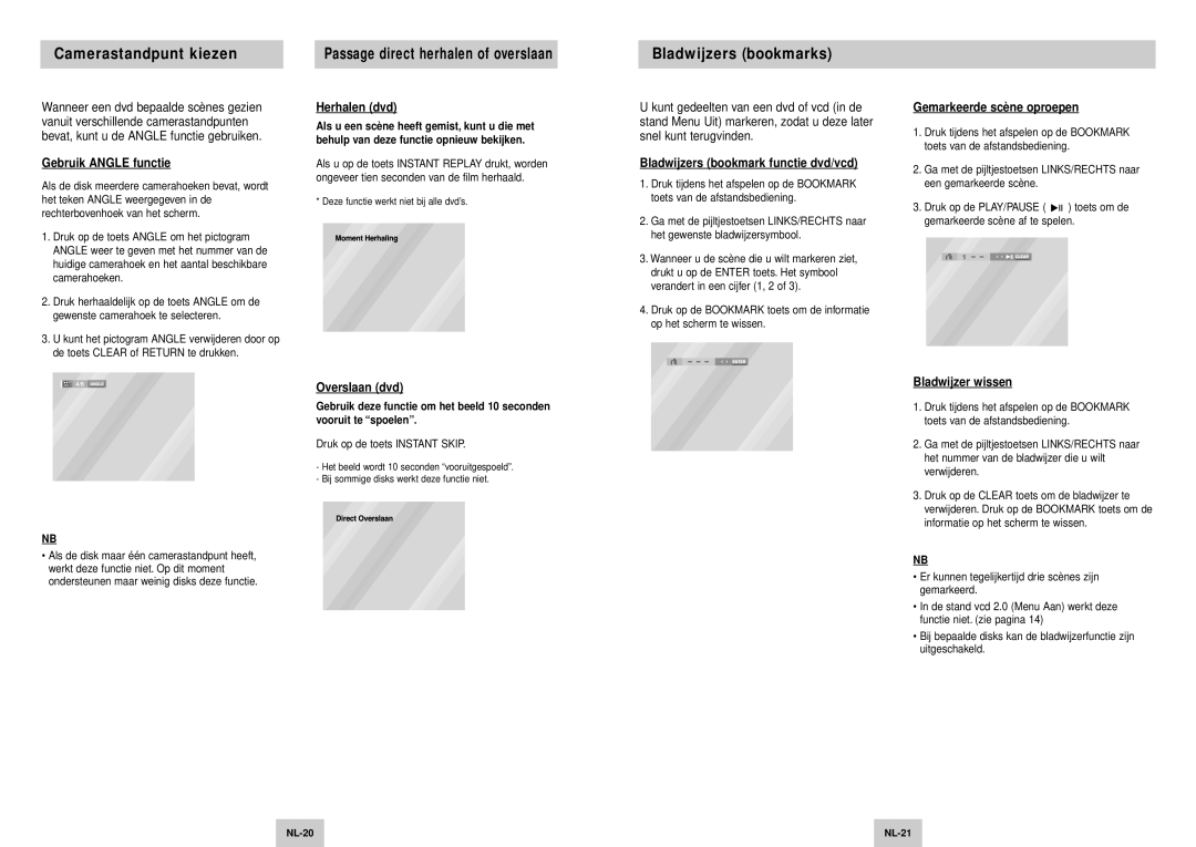 Samsung DVD-HD745/XEL, DVD-HD745/XEG manual Camerastandpunt kiezen, Bladwijzers bookmarks 