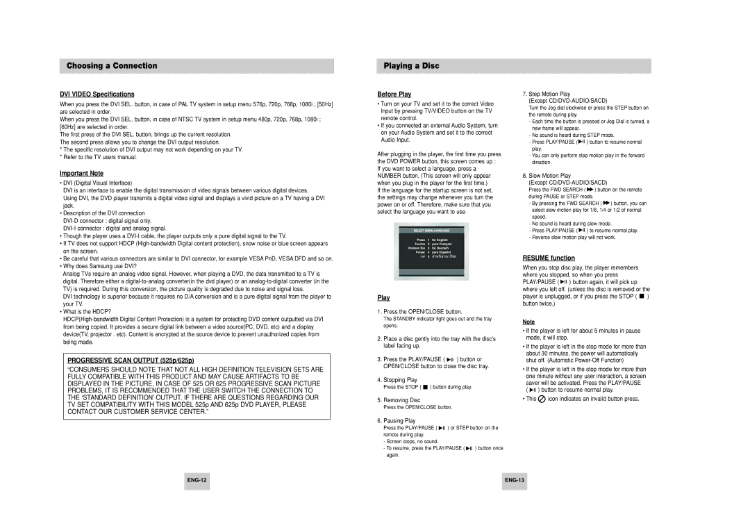 Samsung DVD-HD748 manual Playing a Disc 