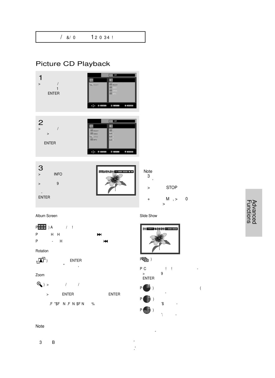 Samsung DVD-HD755 manual Picture CD Playback, Album Screen, Rotation, Zoom, Slide Show 