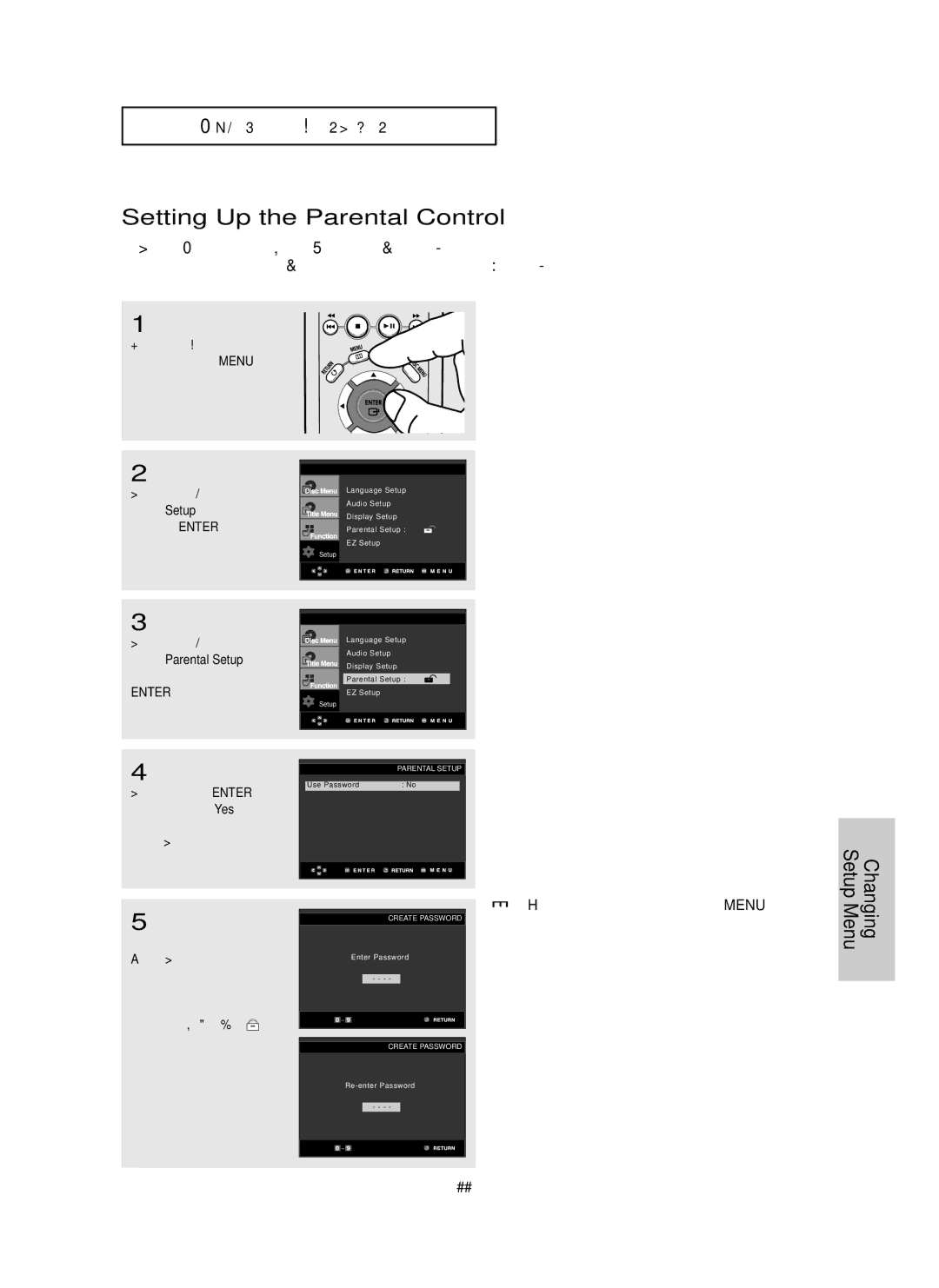 Samsung DVD-HD755 manual Setting Up the Parental Control 