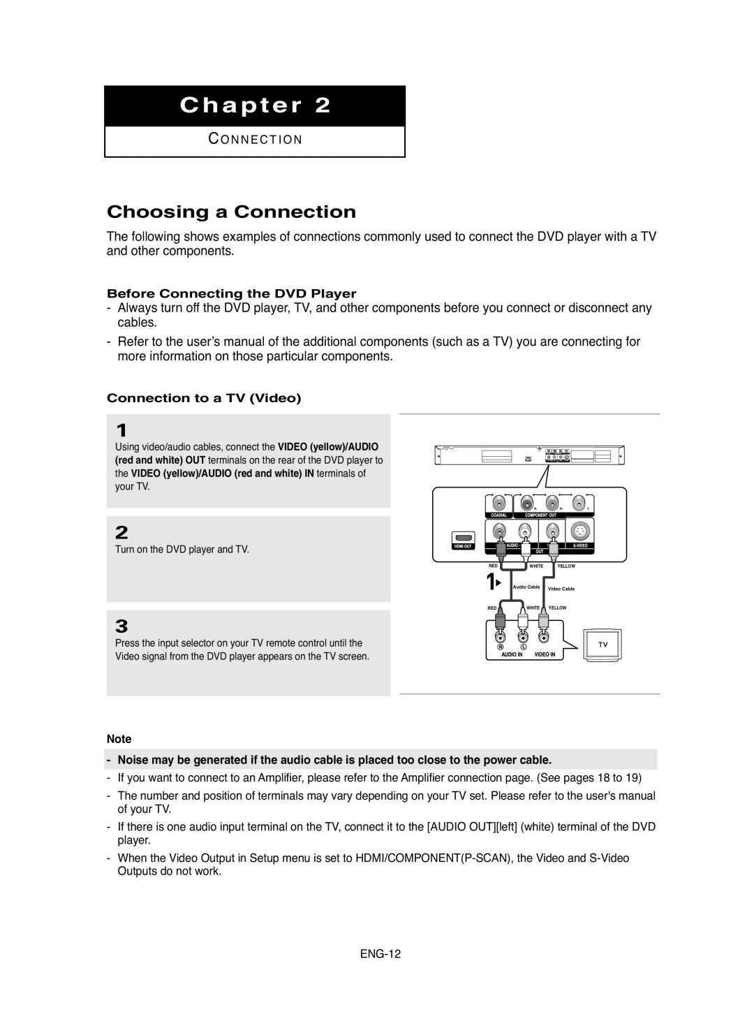 Samsung DVD-HD755 manual Choosing a Connection, Chapter, Before Connecting the DVD Player, Connection to a TV Video 