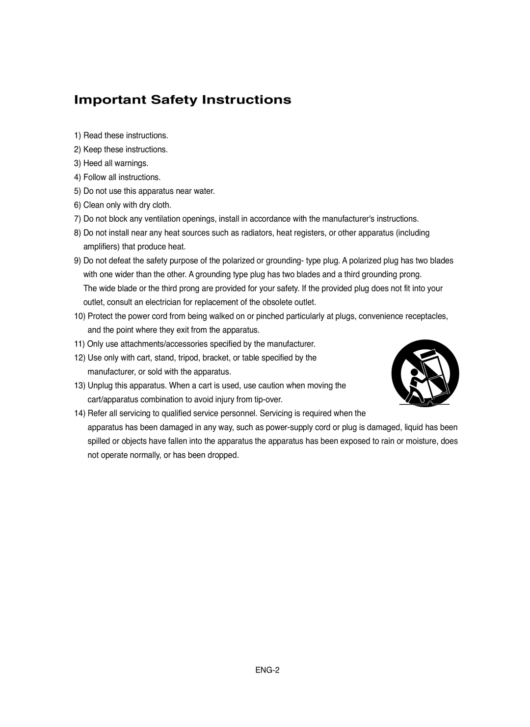 Samsung DVD-HD755 manual Important Safety Instructions 