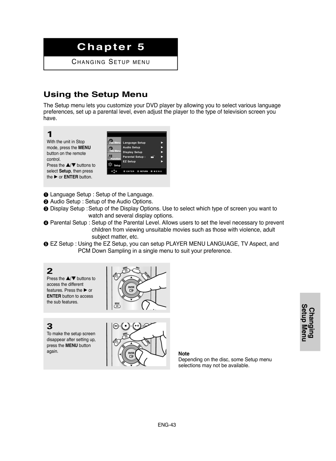 Samsung DVD-HD755 manual Using the Setup Menu, Changing Setup Menu, Chapter 
