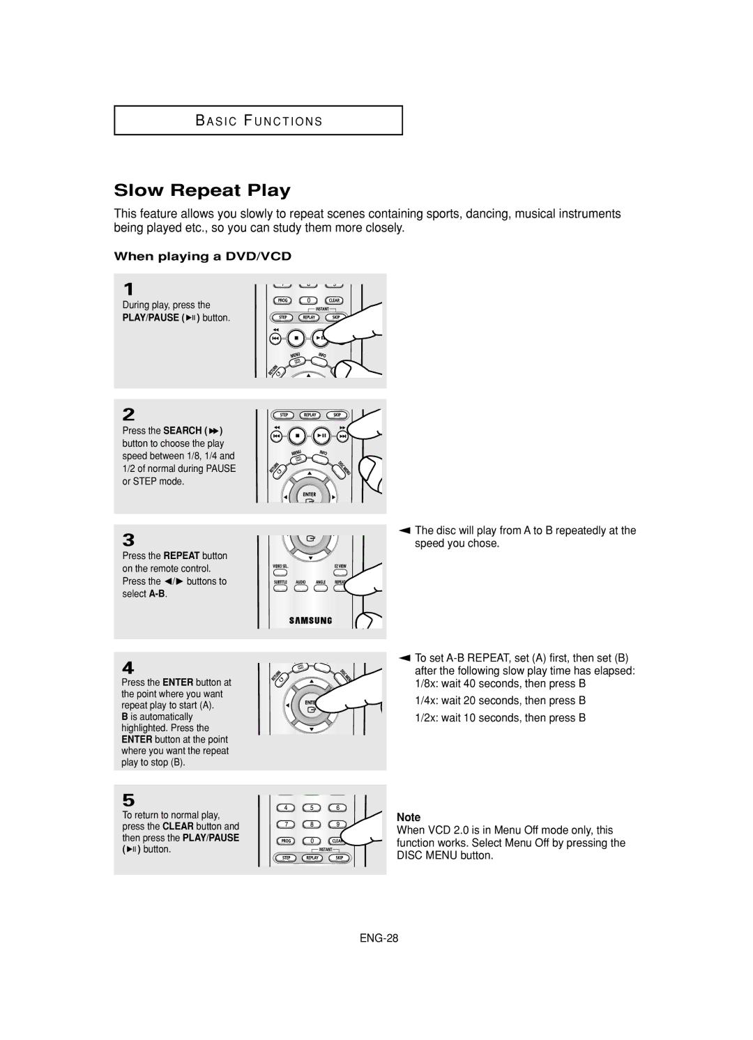 Samsung DVD-HD845 manual Slow Repeat Play, When playing a DVD/VCD 