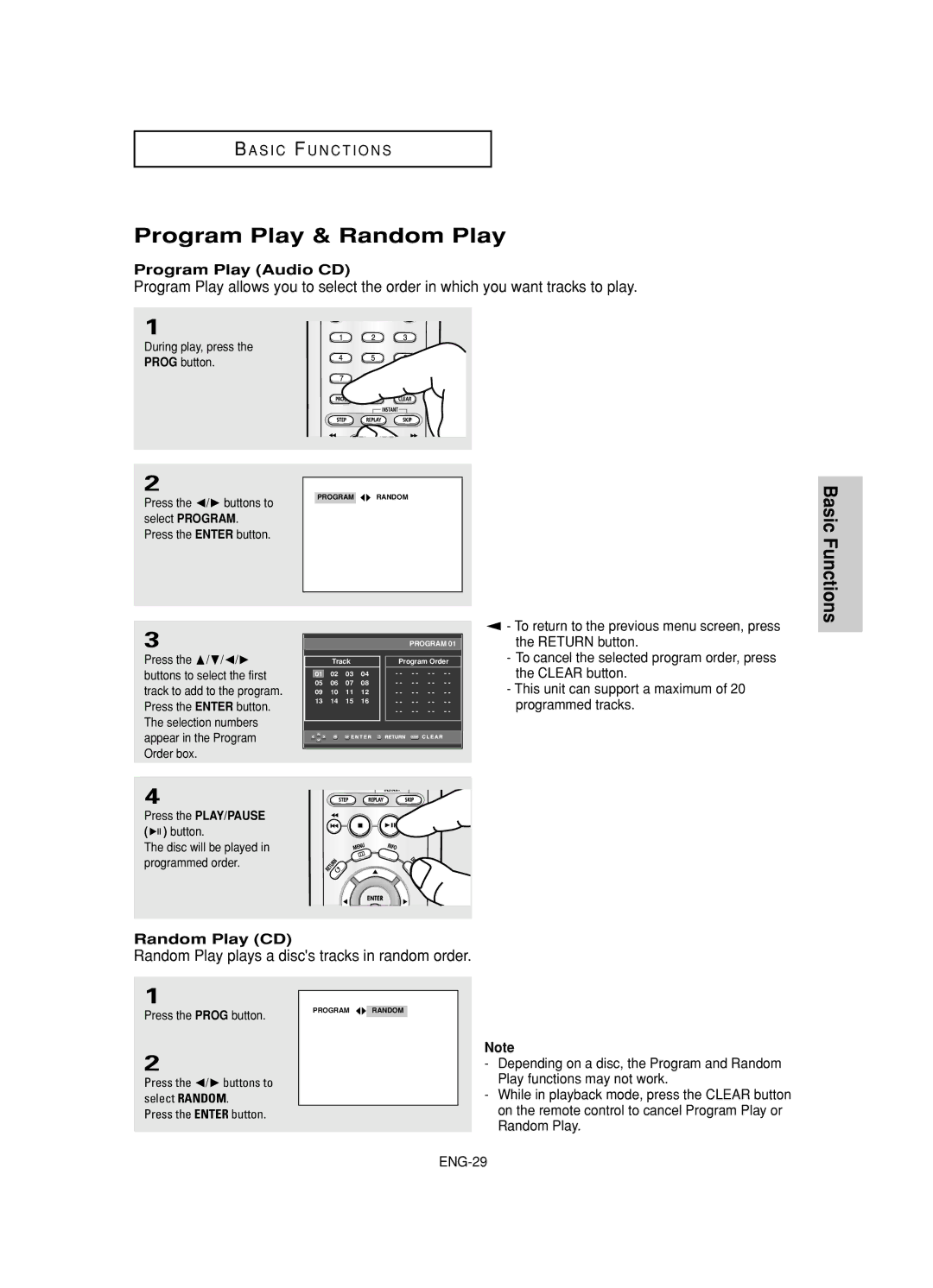 Samsung DVD-HD845 manual Program Play & Random Play, Program Play Audio CD, Random Play CD 