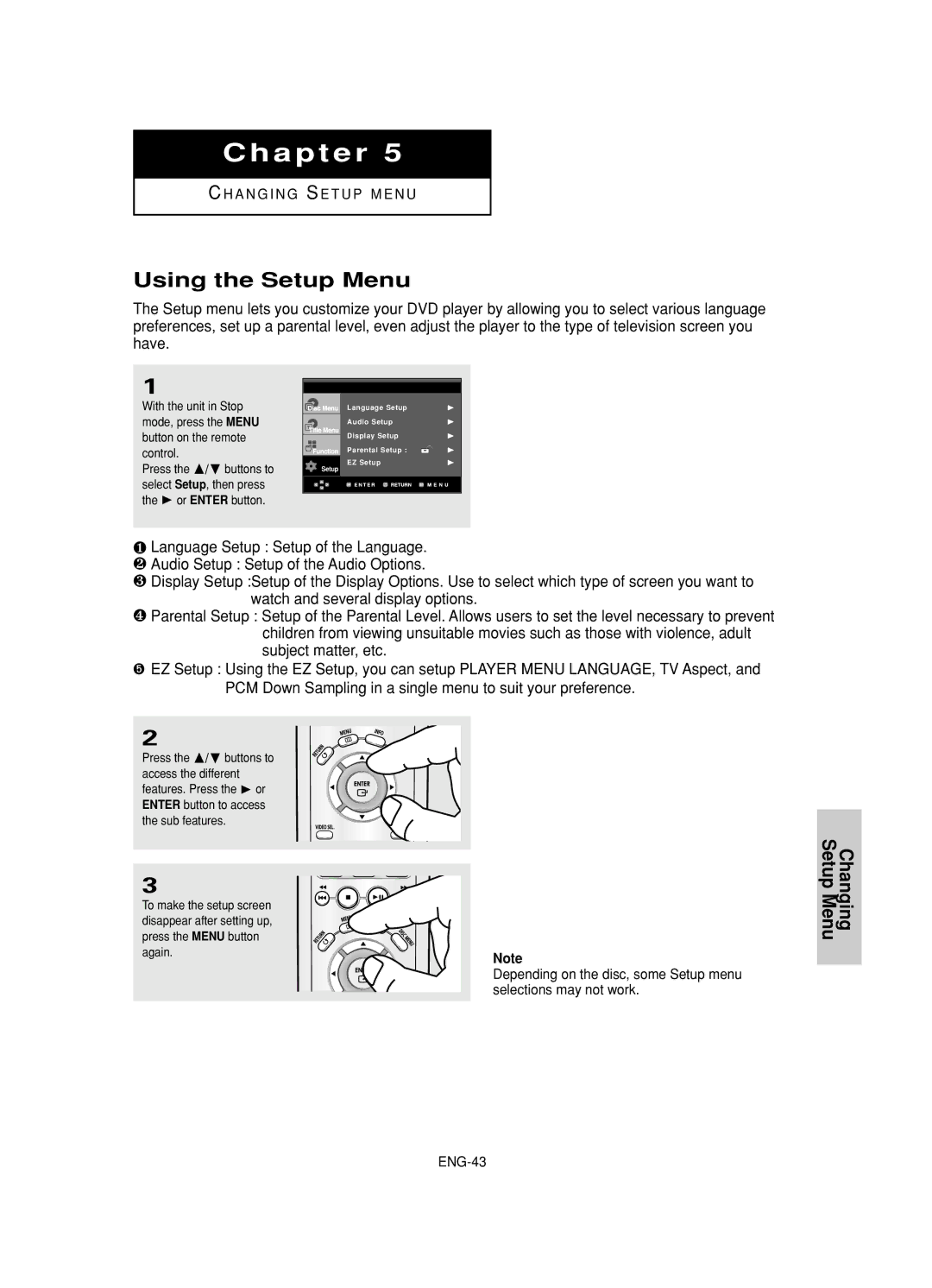 Samsung DVD-HD845 manual Using the Setup Menu 