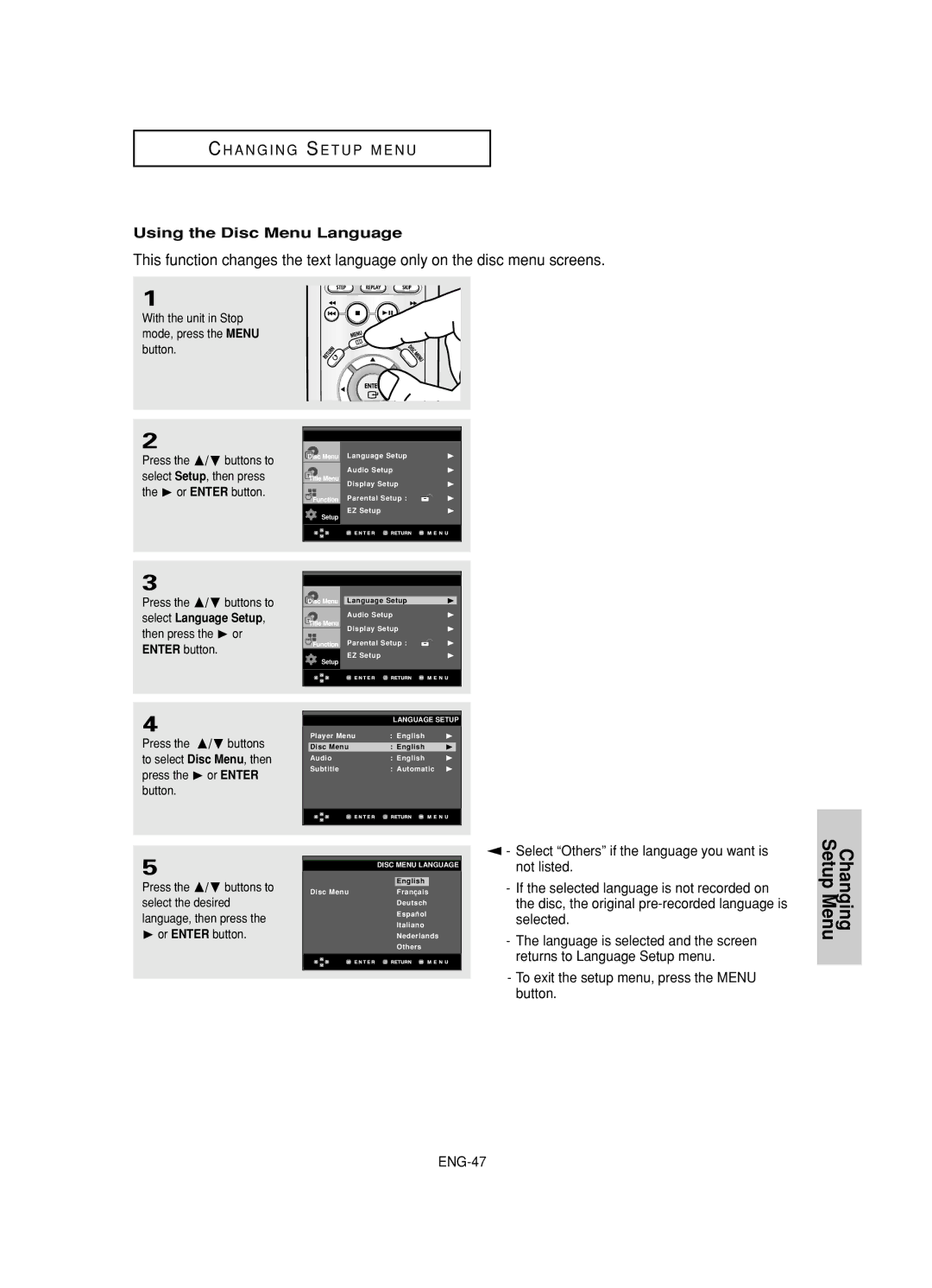 Samsung DVD-HD845 manual Using the Disc Menu Language 