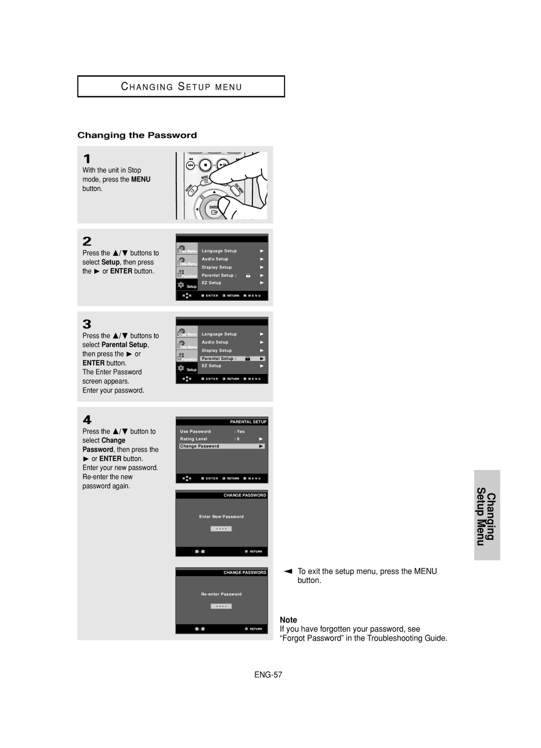 Samsung DVD-HD845 manual Changing the Password 