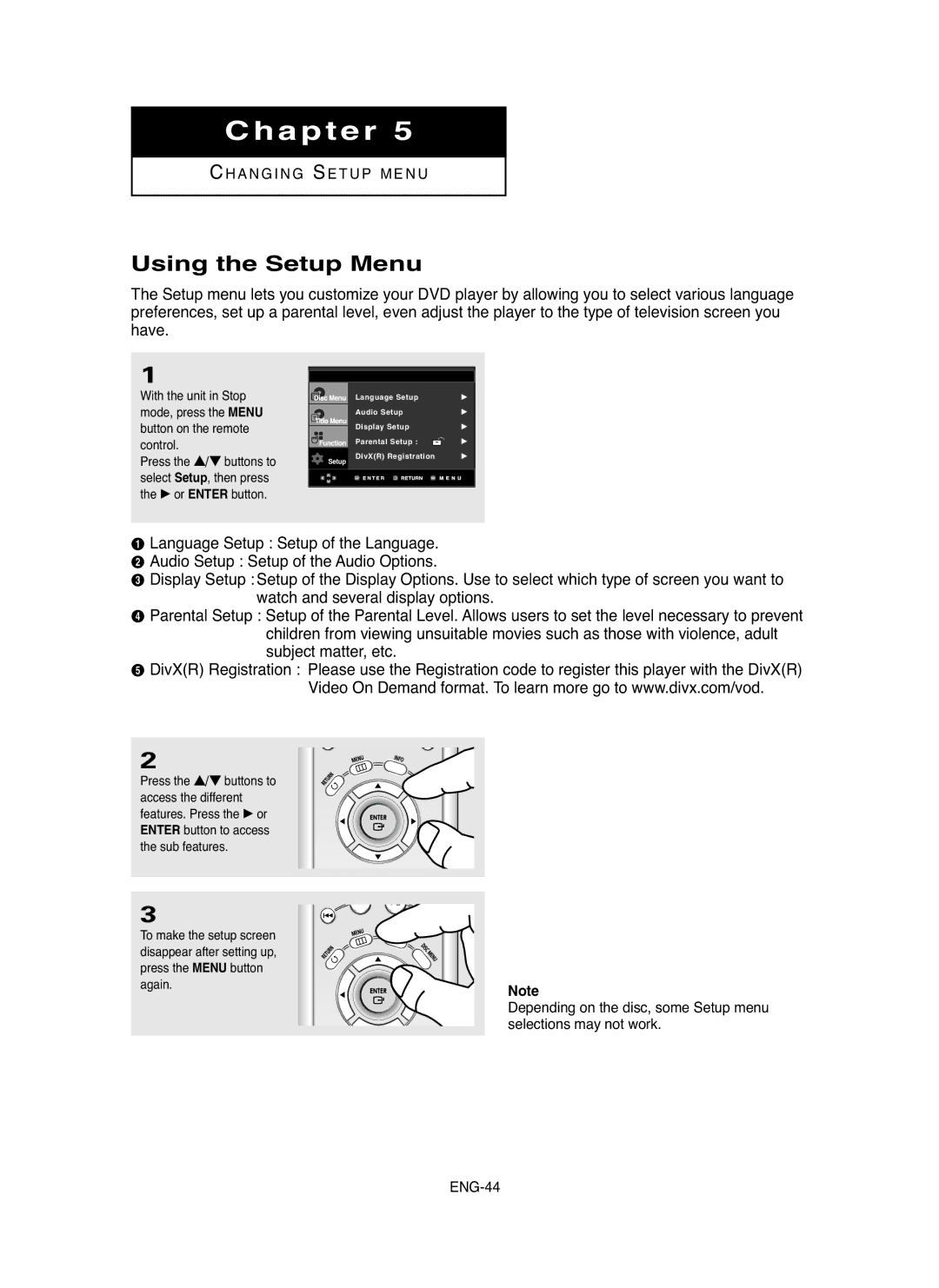 Samsung DVD-HD850/XSG, DVD-HD850/UMG, DVD-HD850/AFR, DVD-HD850/AND manual Using the Setup Menu 