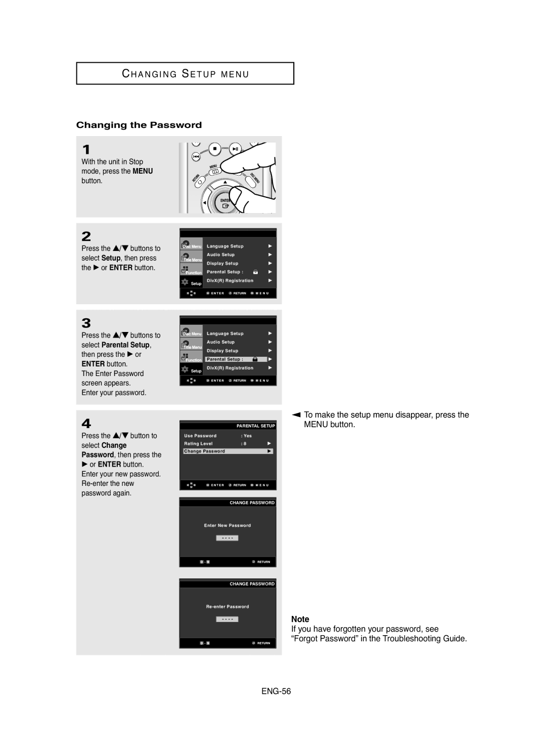 Samsung DVD-HD850/XSG, DVD-HD850/UMG, DVD-HD850/AFR, DVD-HD850/AND manual Changing the Password 