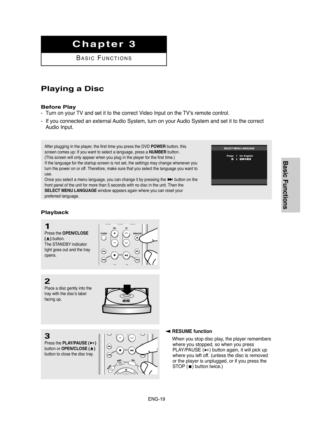 Samsung DVD-HD850/UMG, DVD-HD850/XSG, DVD-HD850/AFR, DVD-HD850/AND Playing a Disc, Before Play, Playback, Resume function 