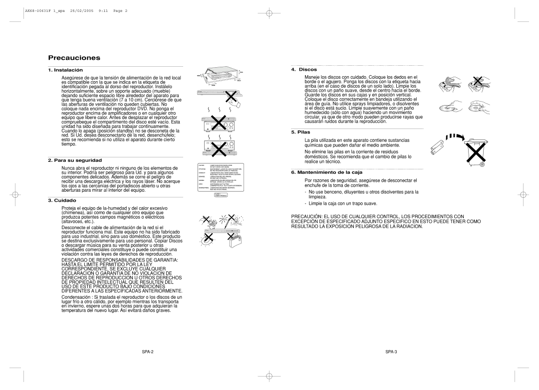 Samsung DVD-HD850/XEC manual Precauciones 