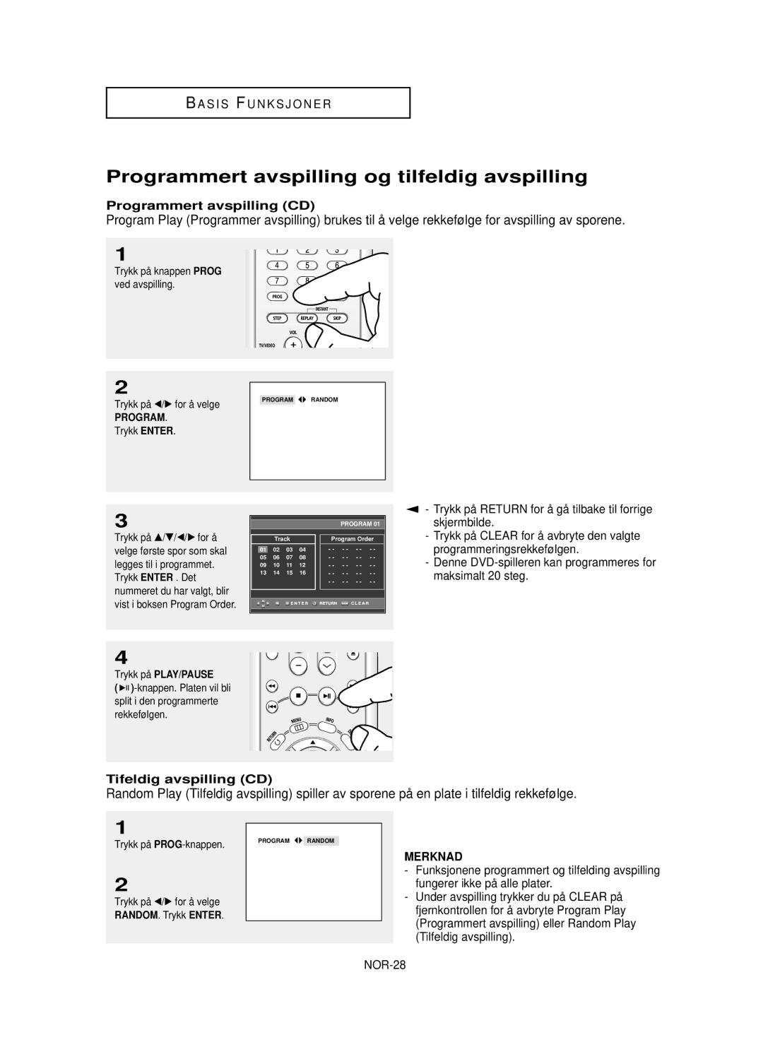 Samsung DVD-HD850/XEE Programmert avspilling og tilfeldig avspilling, Programmert avspilling CD, Tifeldig avspilling CD 