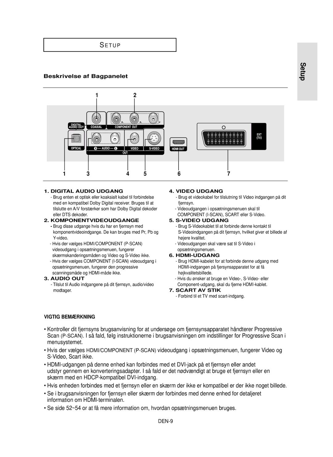 Samsung DVD-HD850/XEE manual Beskrivelse af Bagpanelet, Hvis der vælges 