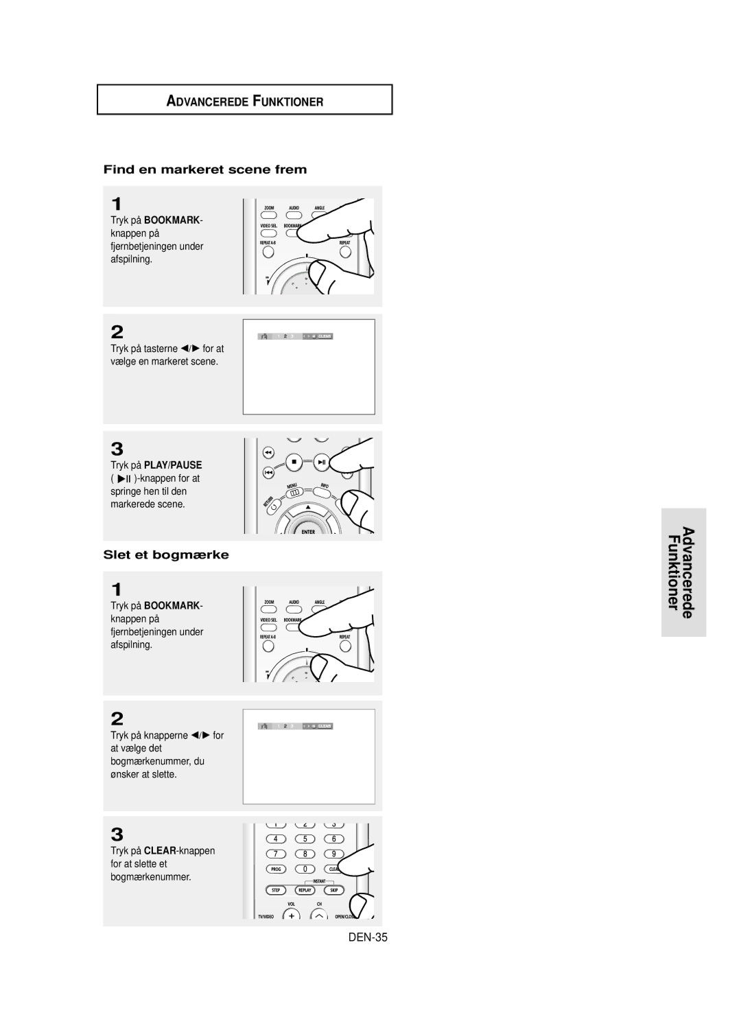 Samsung DVD-HD850/XEE manual Find en markeret scene frem, Slet et bogmærke, DEN-35 