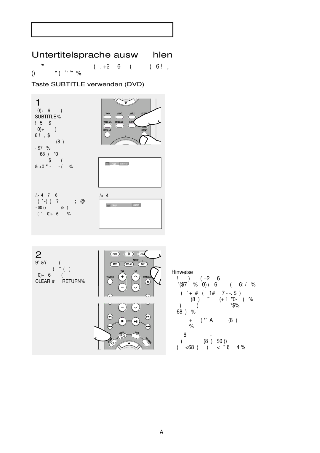 Samsung DVD-HD850/XEG manual Untertitelsprache auswä hlen, Taste Subtitle verwenden DVD, Clear oder Return 
