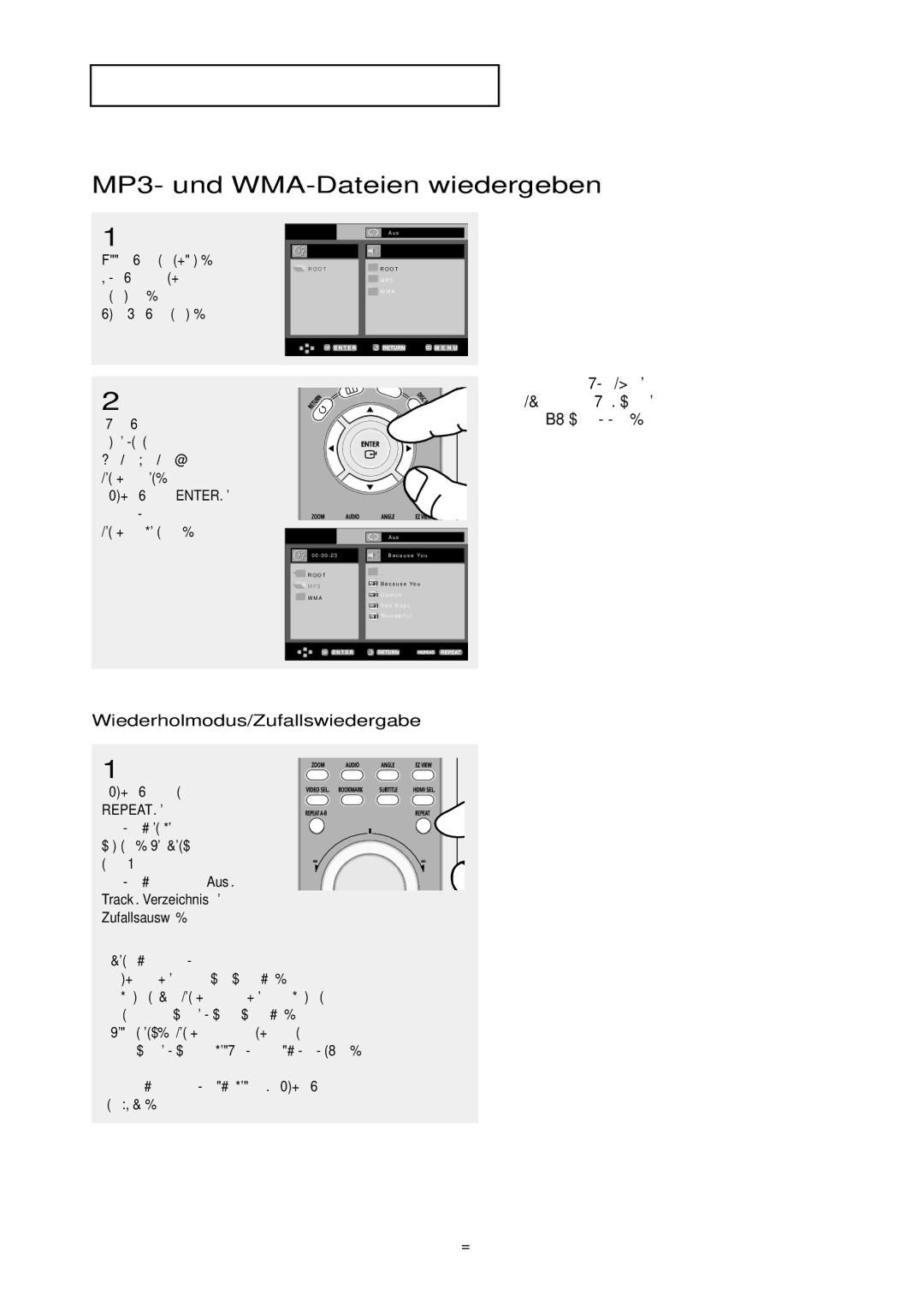 Samsung DVD-HD850/XEG manual MP3- und WMA-Dateien wiedergeben, Wiederholmodus/Zufallswiedergabe, DEU-38, ENTER, um 