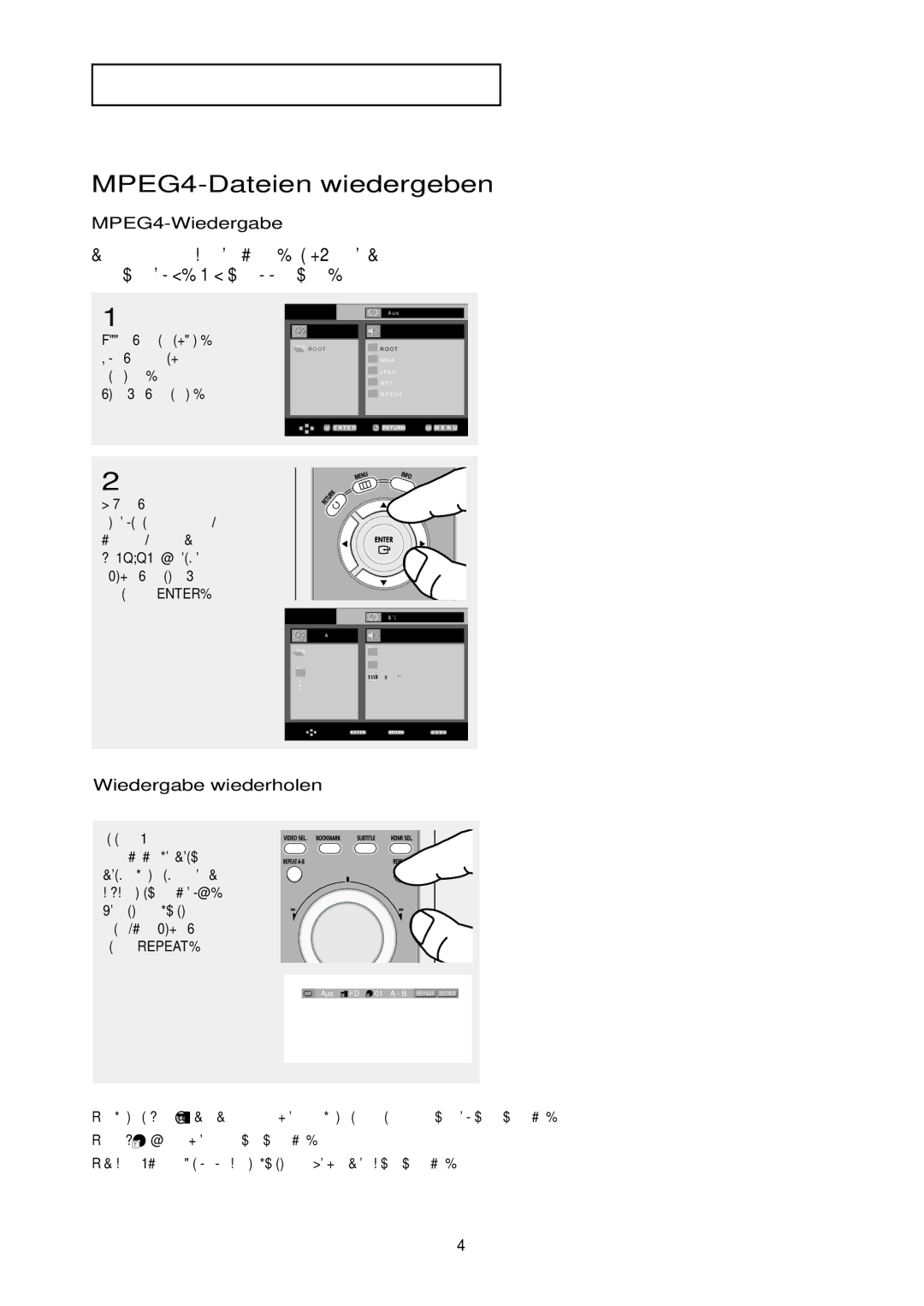 Samsung DVD-HD850/XEG manual MPEG4-Dateien wiedergeben, MPEG4-Wiedergabe, Wiedergabe wiederholen, DEU-40, Verzeichnis 