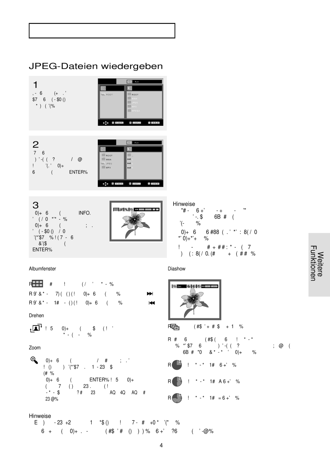 Samsung DVD-HD850/XEG manual JPEG-Dateien wiedergeben, Albumfenster, Drehen, Diashow 