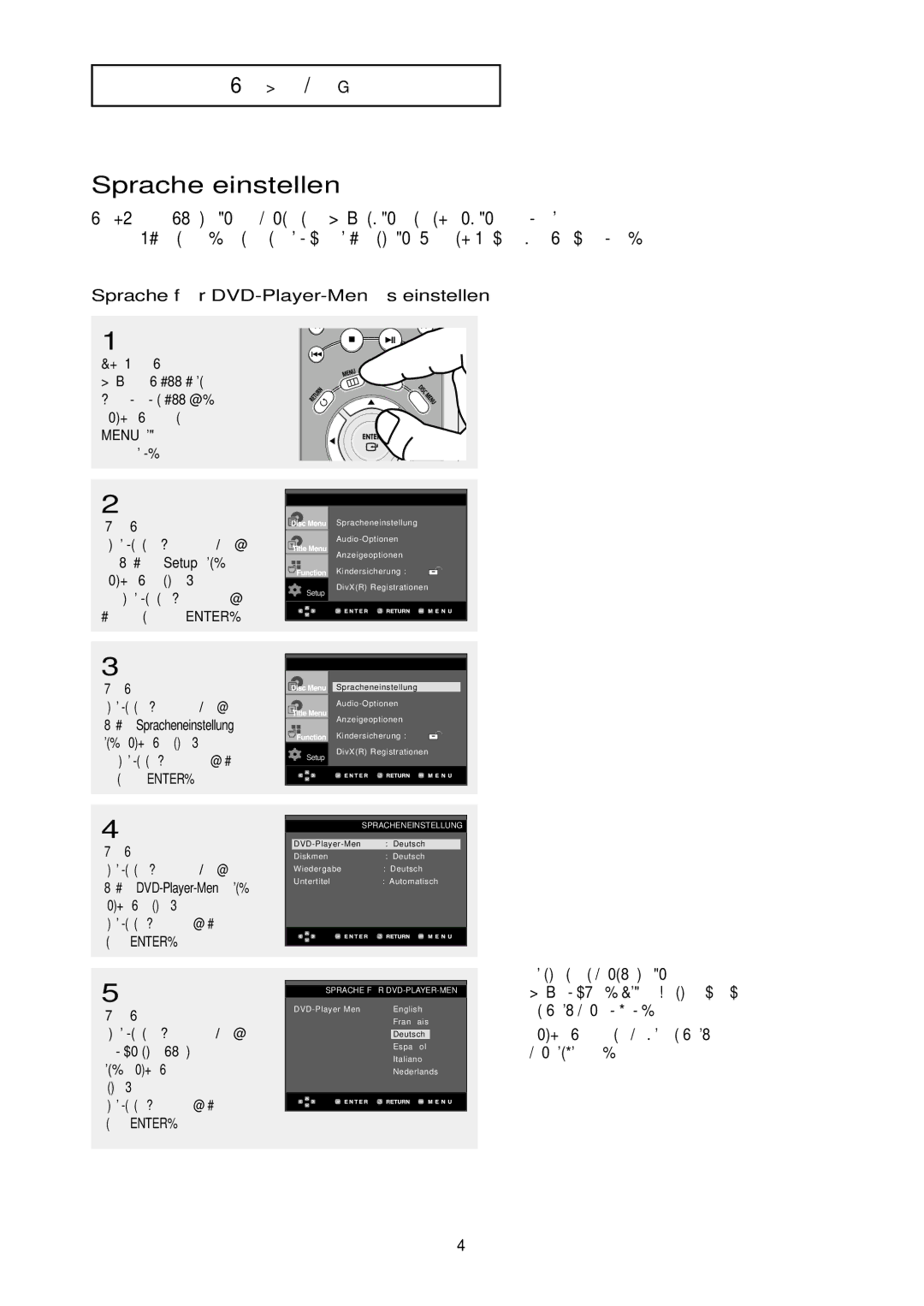 Samsung DVD-HD850/XEG manual Sprache einstellen, Sprache fü r DVD-Player-Menü s einstellen, DEU-46, Die Option Setup aus 