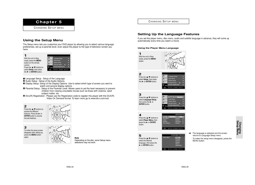 Samsung DVD-HD850/XEL manual Using the Setup Menu, Setting Up the Language Features, Changing Setup Menu 