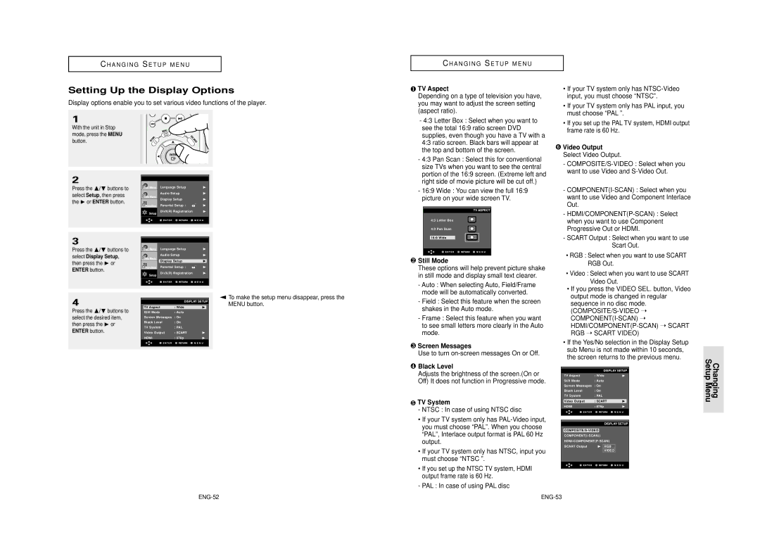 Samsung DVD-HD850/XEL manual Setting Up the Display Options 