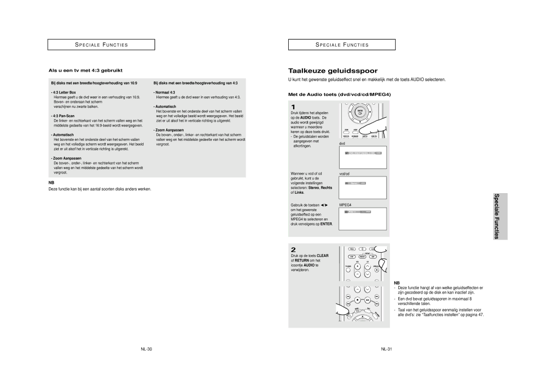 Samsung DVD-HD850/XEL manual Taalkeuze geluidsspoor, Speciale Functies, Als u een tv met 43 gebruikt 
