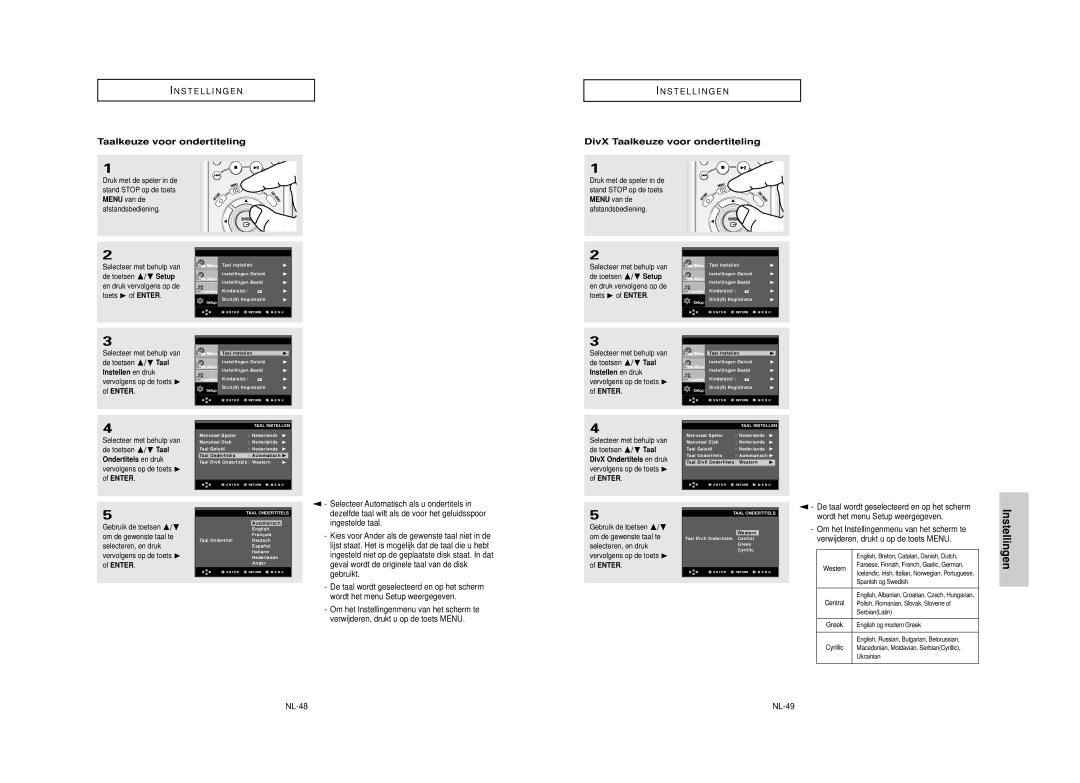 Samsung DVD-HD850/XEL manual DivX Taalkeuze voor ondertiteling, NL-48, NL-49 