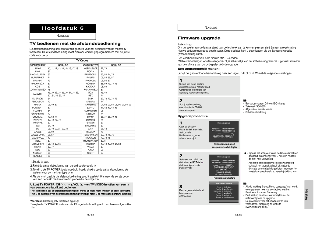 Samsung DVD-HD850/XEL TV bedienen met de afstandsbediening, Naslag, Inleiding, Een upgradeschijf maken, Upgradeprocedure 