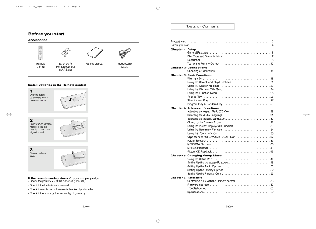 Samsung DVD-HD850/XEL manual Before you start 