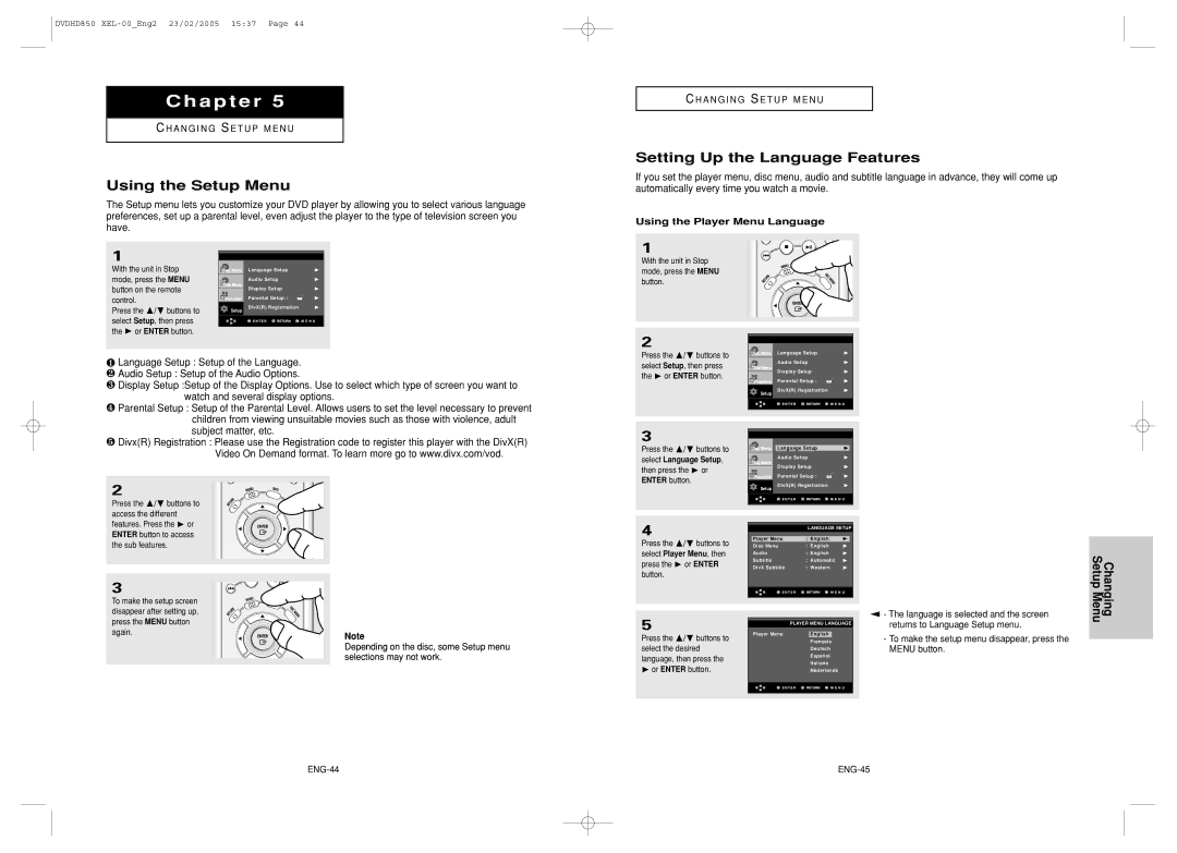 Samsung DVD-HD850/XEL manual Using the Setup Menu, Setting Up the Language Features, Changing Setup Menu 