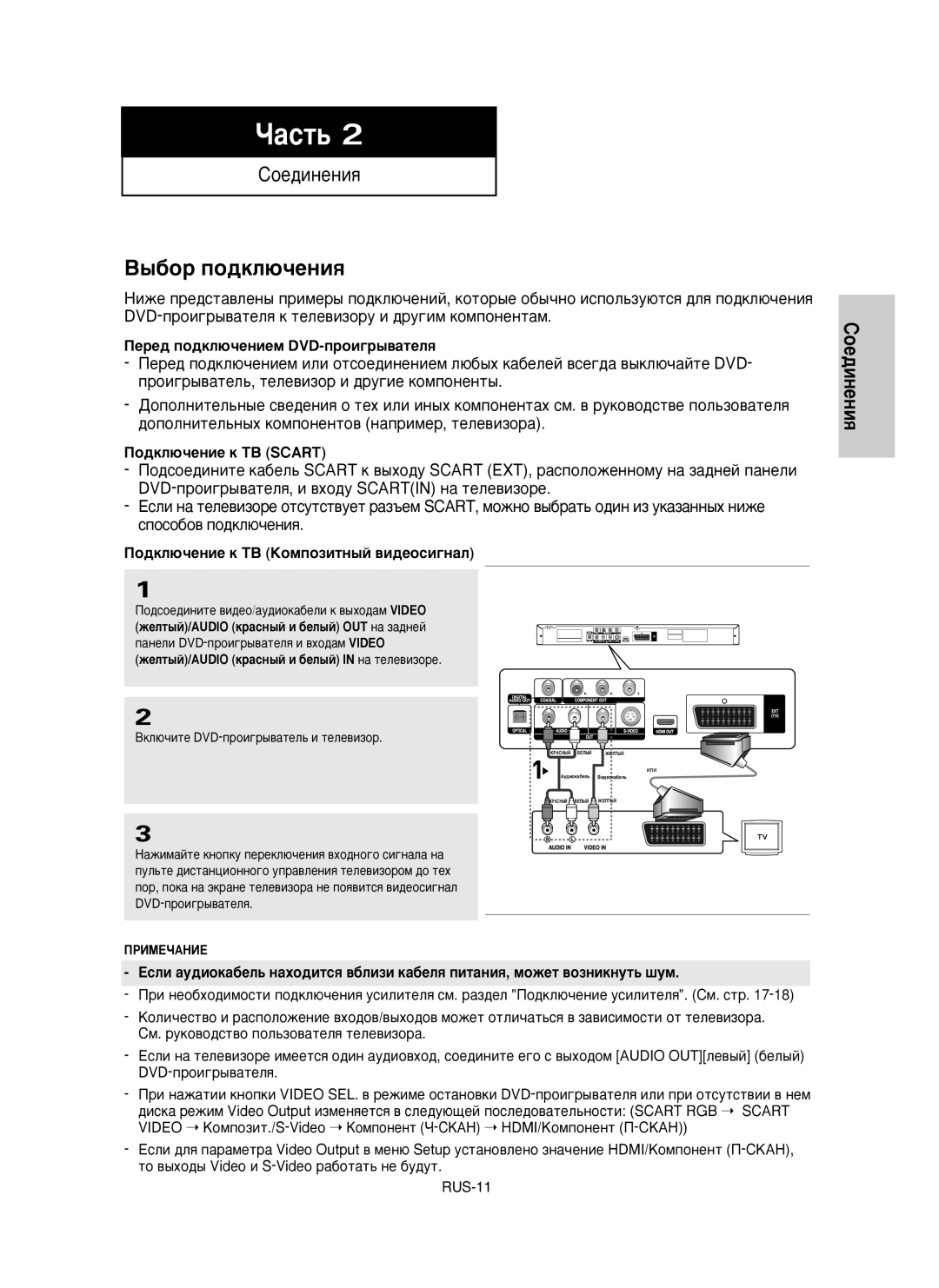 Samsung DVD-HD850/XEV manual ˚·Ó ÔÓ‰ÍÎ˛˜ÂÌËﬂ, ÈÂÂ‰ ÔÓ‰ÍÎ˛˜ÂÌËÂÏ DVD-ÔÓË„˚‚‡ÚÂÎﬂ, ÈÓ‰ÍÎ˛˜ÂÌËÂ Í íÇ Scart 