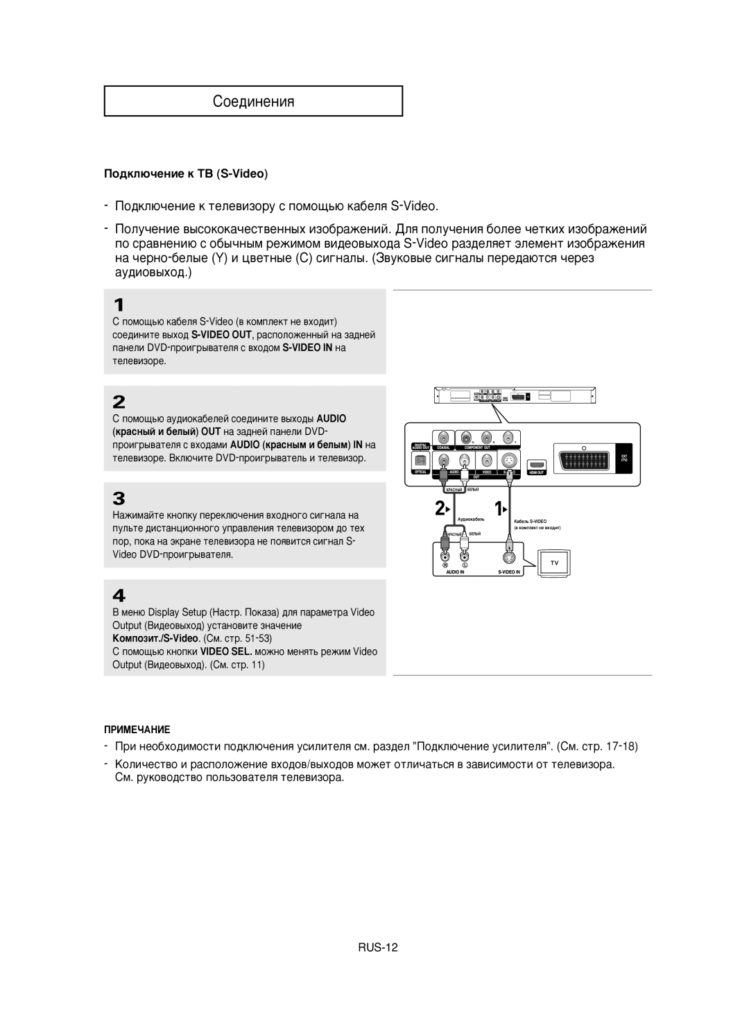 Samsung DVD-HD850/XEV manual ÈÓ‰ÍÎ˛˜ÂÌËÂ Í íÇ S-Video 