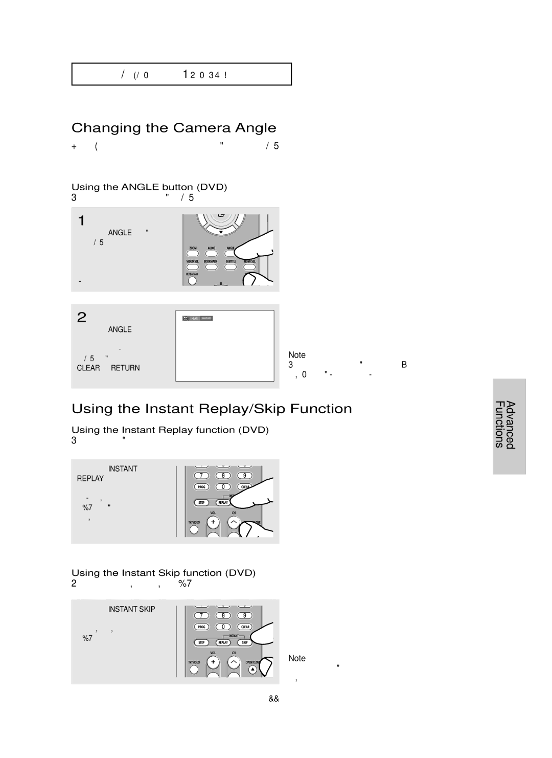 Samsung DVD-HD850/XSV manual Changing the Camera Angle, Using the Instant Replay/Skip Function, Using the Angle button DVD 