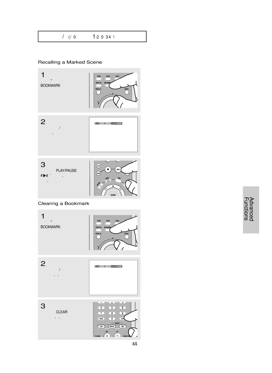 Samsung DVD-HD850/XSV manual Recalling a Marked Scene, Clearing a Bookmark, Bookmark button on 