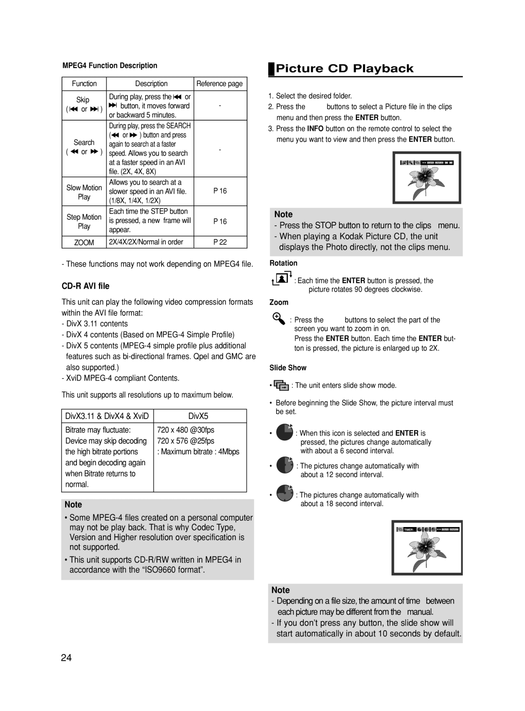 Samsung DVD-HD860 manual Picture CD Playback, CD-R AVI file 