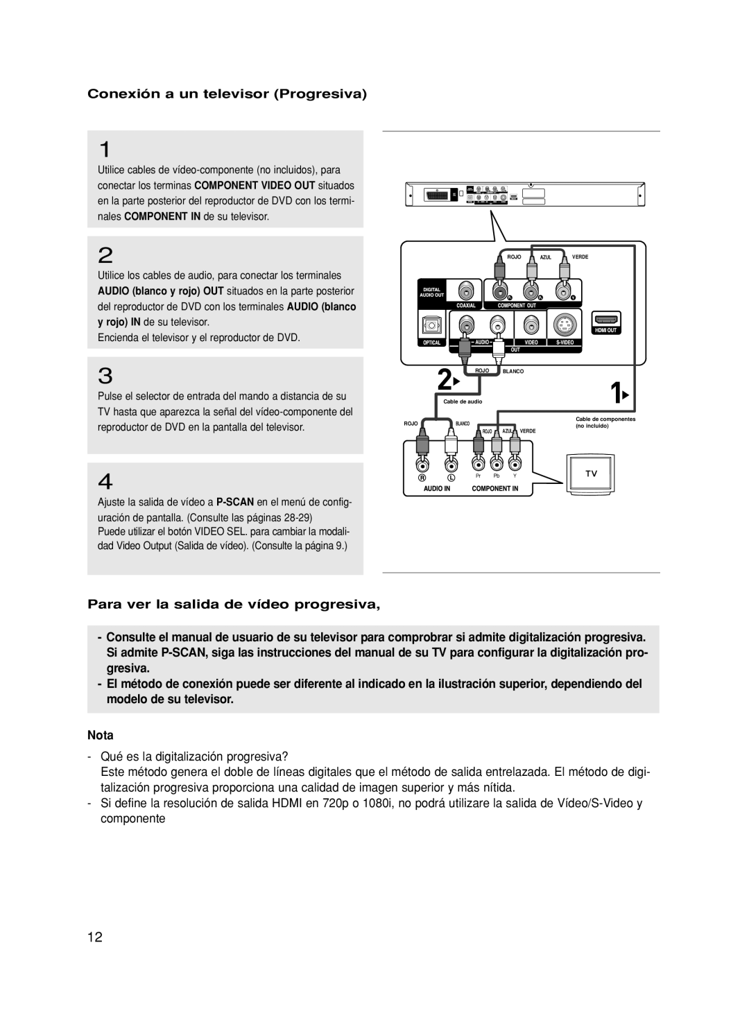 Samsung DVD-HD860/XEC manual Conexión a un televisor Progresiva, Reproductor de DVD en la pantalla del televisor 