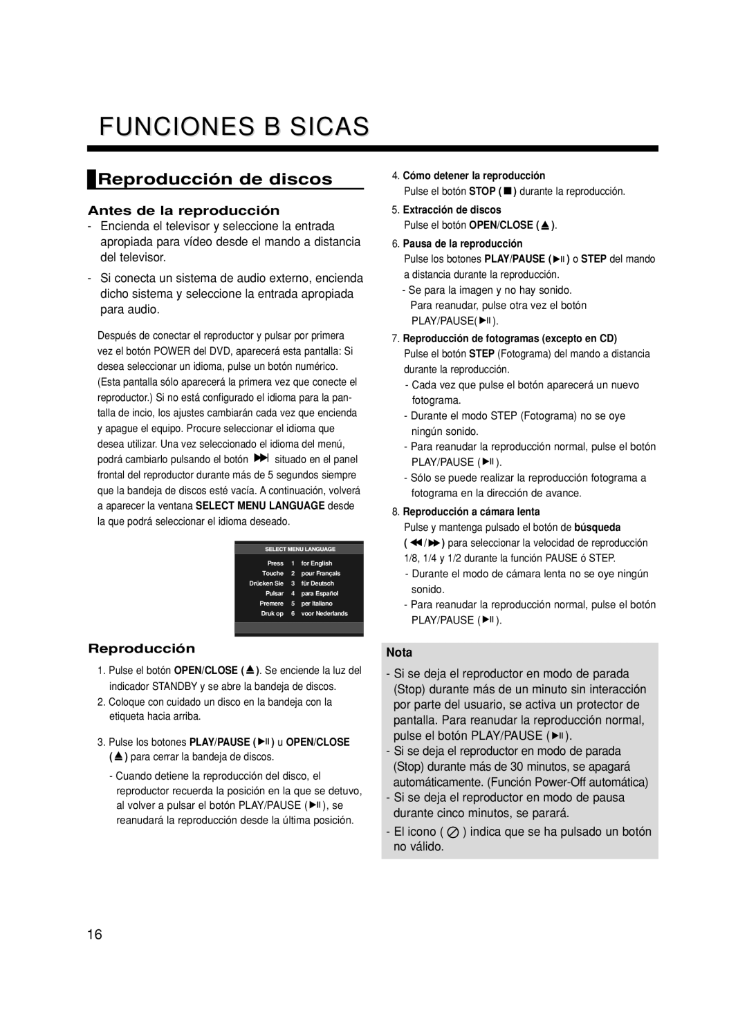 Samsung DVD-HD860/XEC manual Funciones Básicas, Reproducción de discos, Antes de la reproducción 