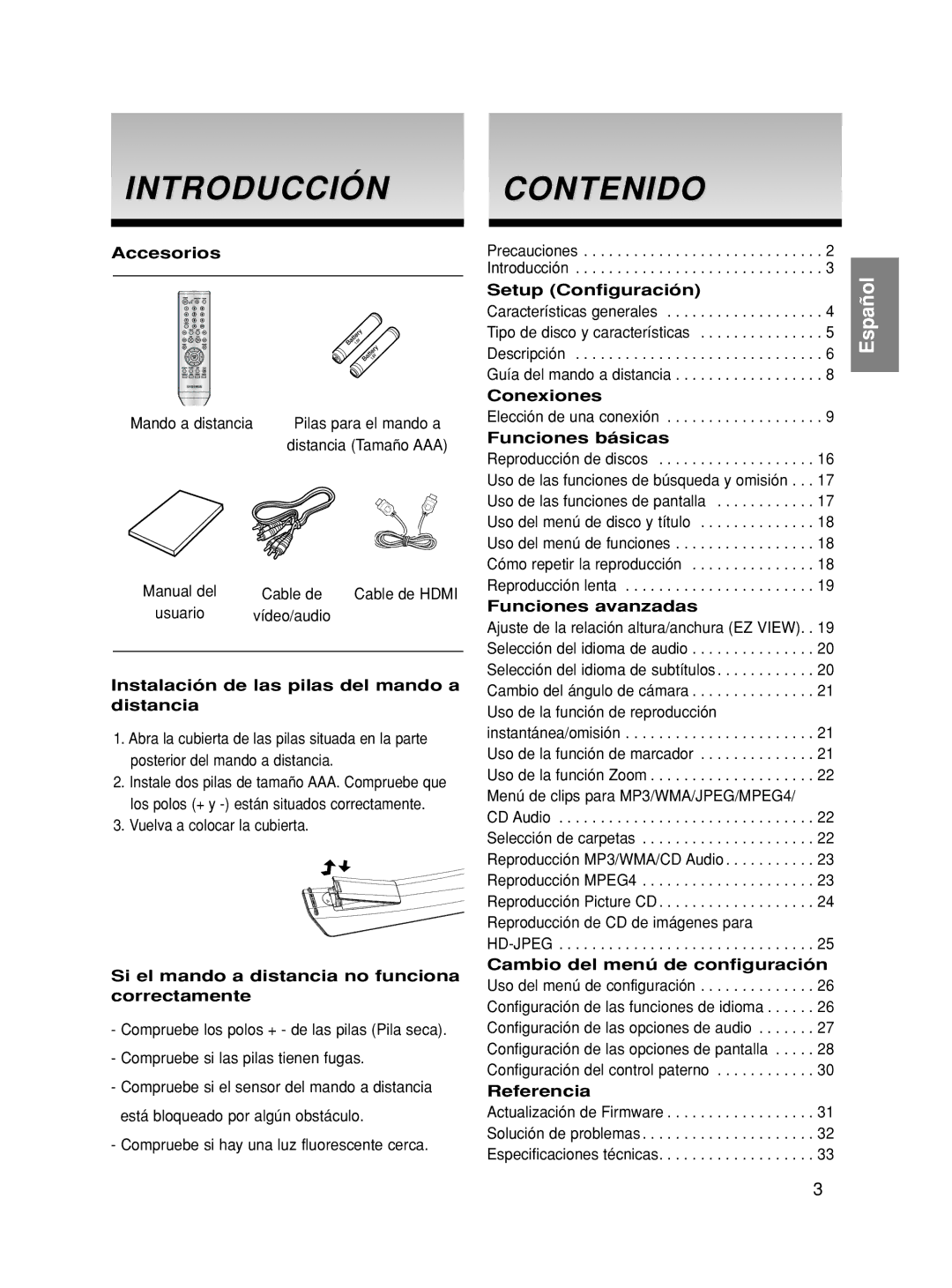 Samsung DVD-HD860/XEC manual Introducción Contenido 