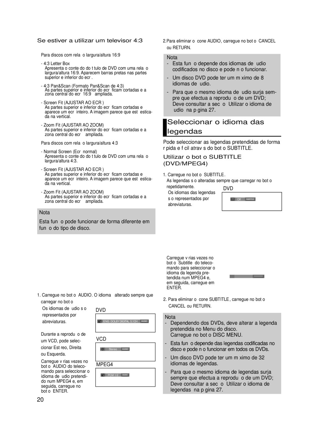 Samsung DVD-HD860/XEC manual Seleccionar o idioma das legendas, Seleccionar a idioma de áudio 