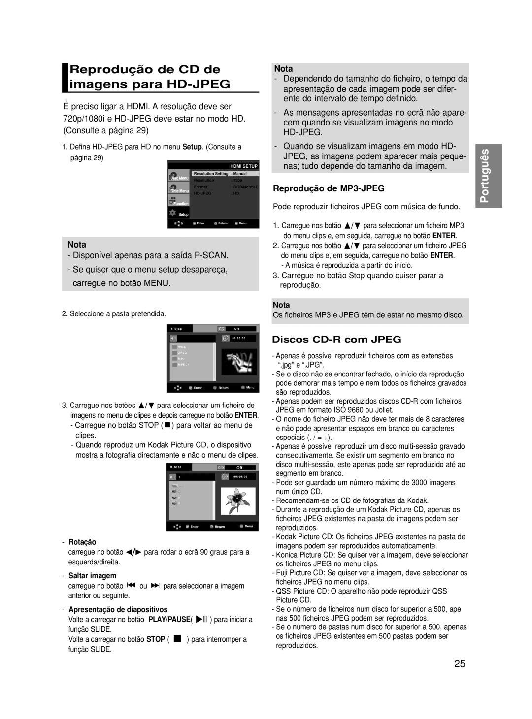 Samsung DVD-HD860/XEC manual Reprodução de CD de imagens para HD-JPEG, Reprodução de MP3-JPEG, Discos CD-R com Jpeg 