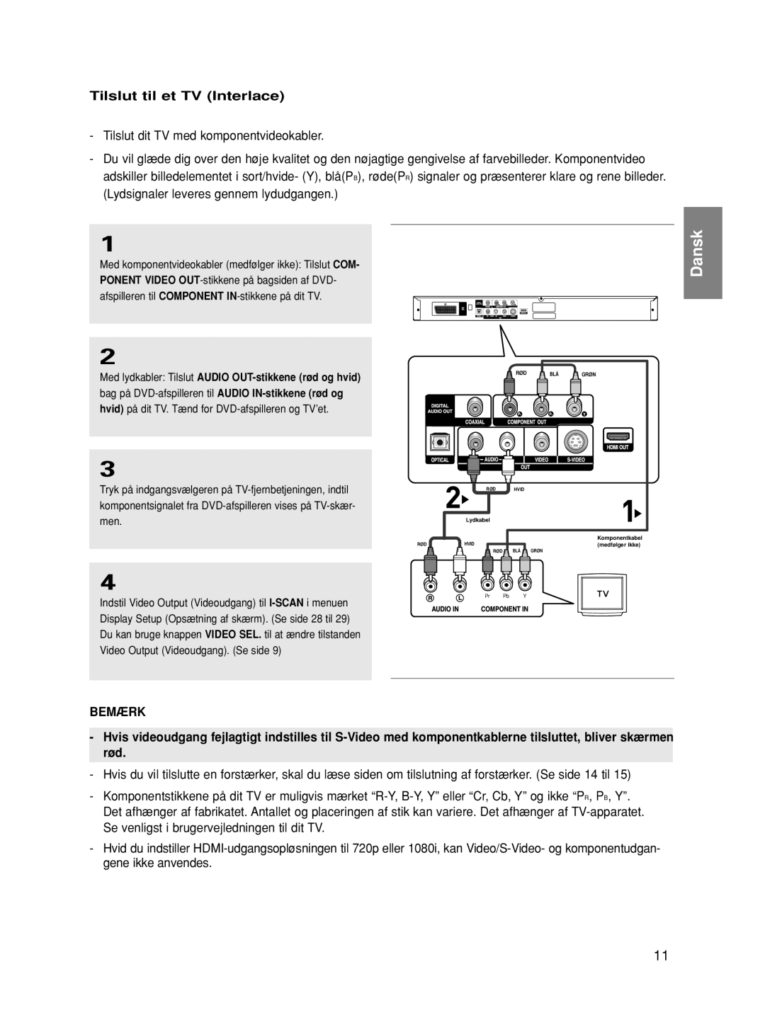 Samsung DVD-HD860/XEE manual Tilslut til et TV Interlace 