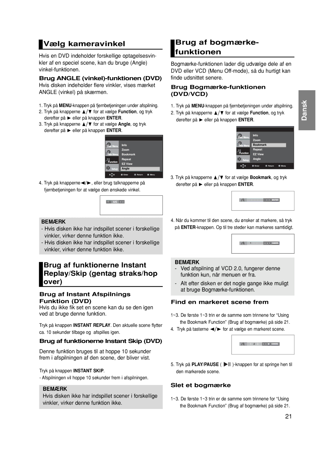 Samsung DVD-HD860/XEE manual Vælg kameravinkel, Brug af bogmærke- funktionen 